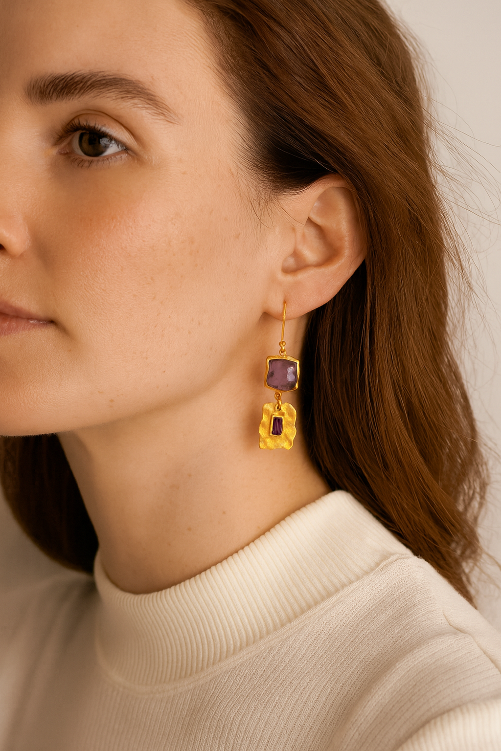 Pendientes GODDESS Amatista bruta y Amatista lapidada