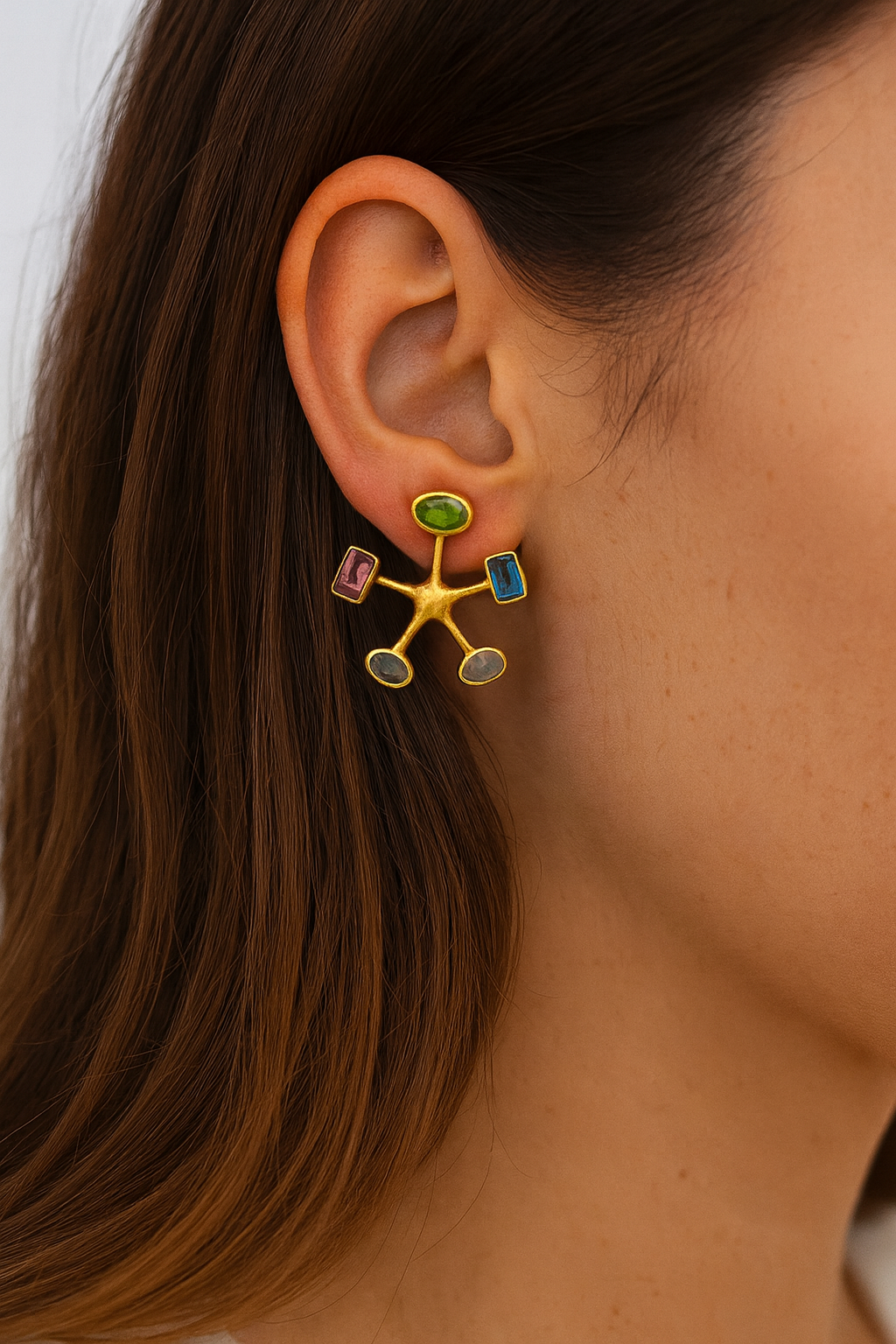 Pendientes ESTRELLA combo Peridoto, Turmalina, Labradorita, Apatita y Prehnita