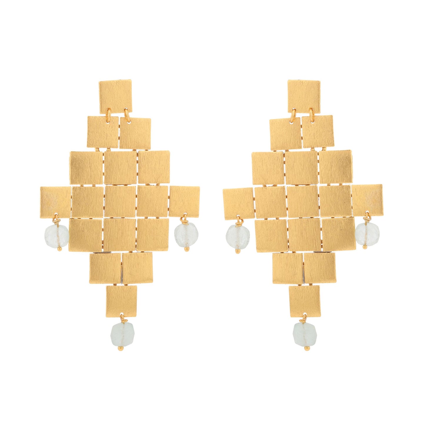 PENDIENTES LARGOS SQUARES CROSS AGUAMARINA