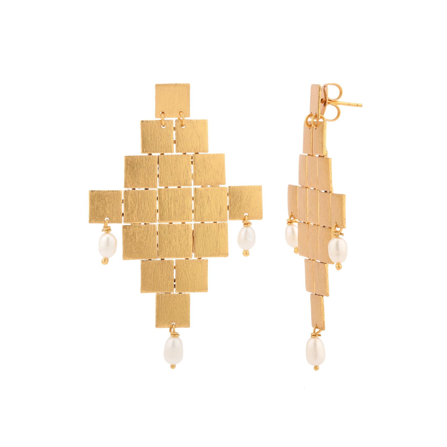 PENDIENTES SQUARES CROSS PERLAS
