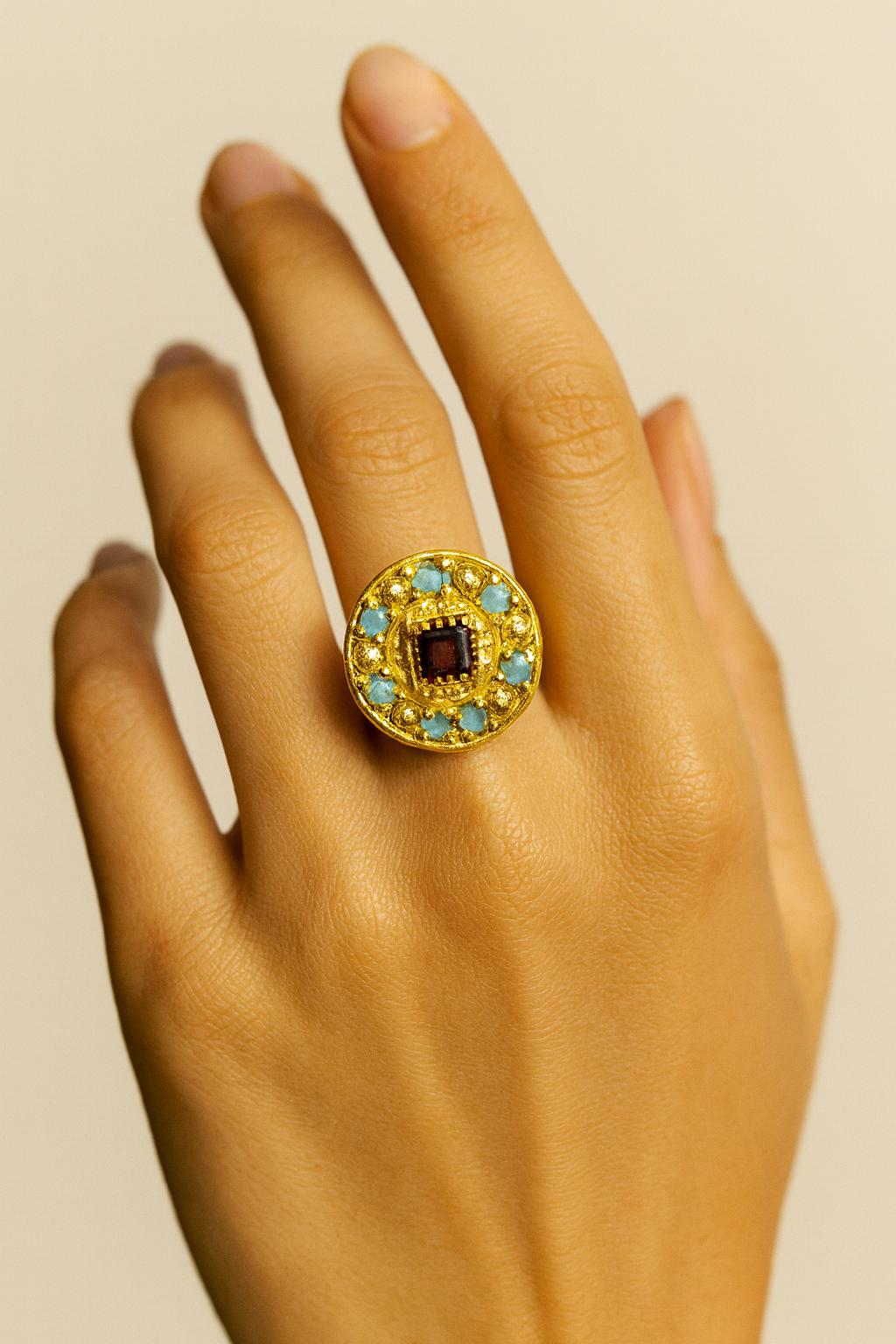 Anillo RENAISSENCE Granate y Amazonitas