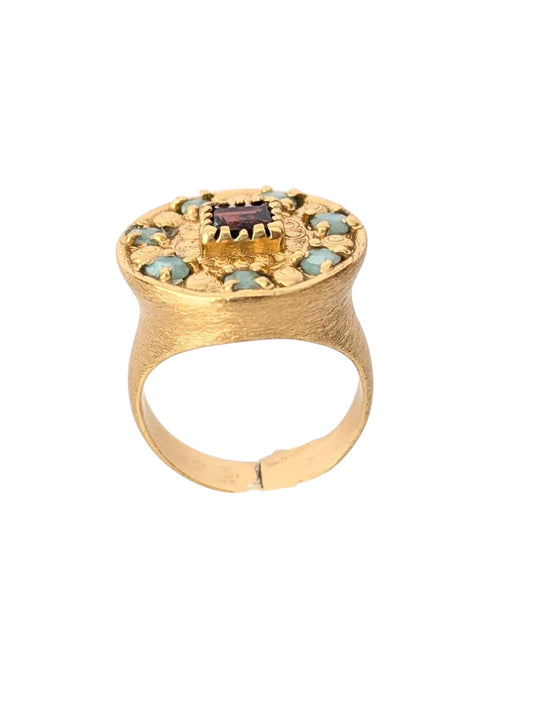 Anillo RENAISSENCE Granate y Amazonitas
