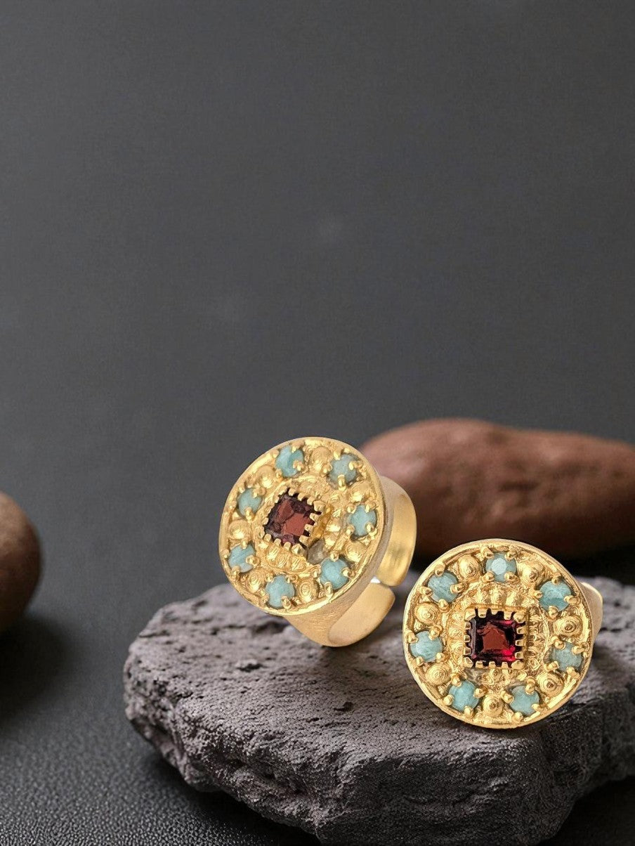 Anillo RENAISSENCE Granate y Amazonitas
