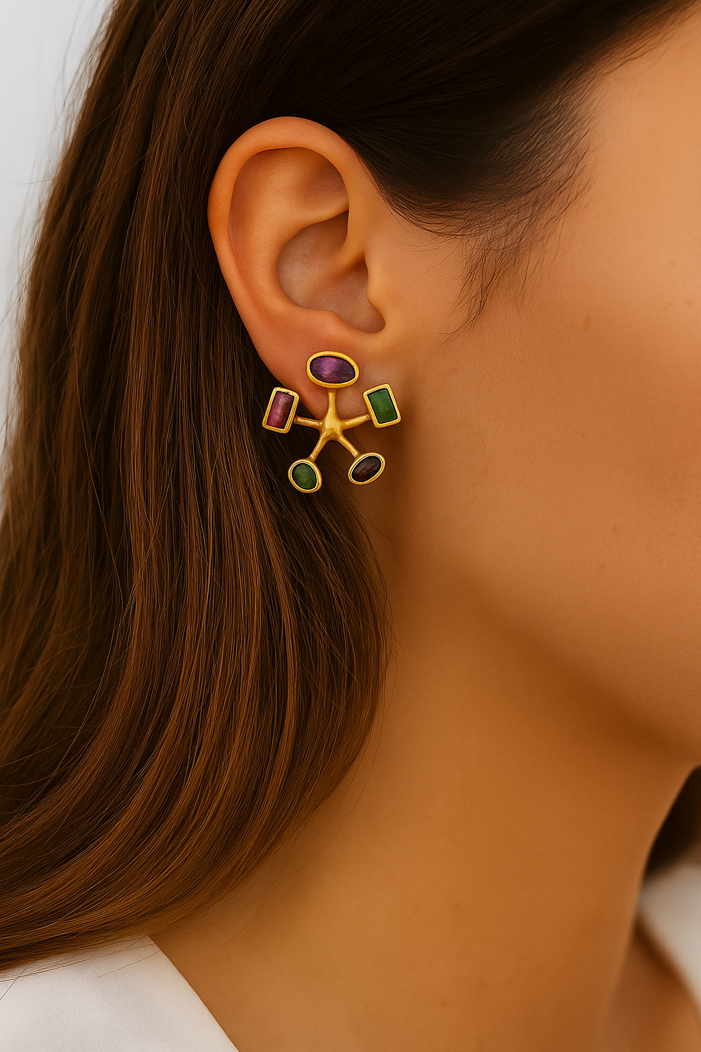 Pendientes ESTRELLA combo Amatista, Prehnita, Labradorita, Granate y Tirmalina rosa