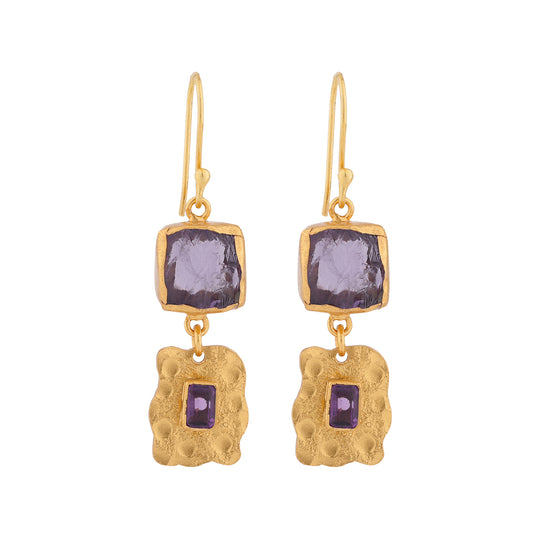 Pendientes GODDESS Amatista bruta y Amatista lapidada