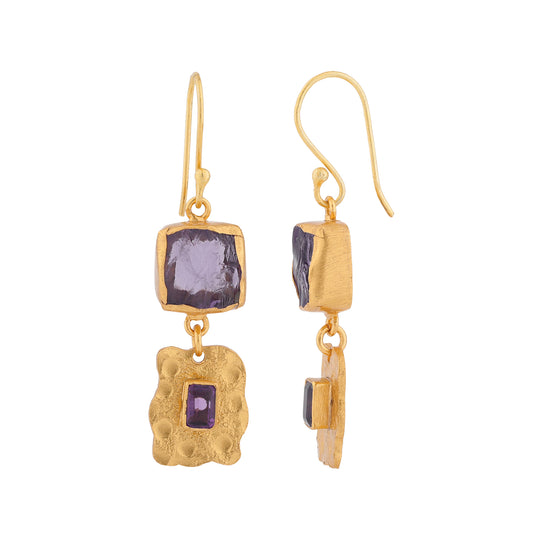 Pendientes GODDESS Amatista bruta y Amatista lapidada