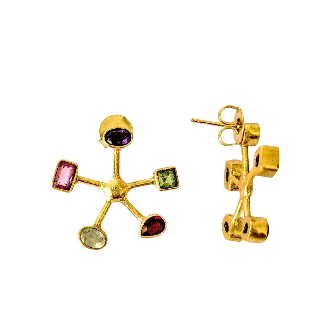 Pendientes ESTRELLA combo Amatista, Prehnita, Labradorita, Granate y Tirmalina rosa
