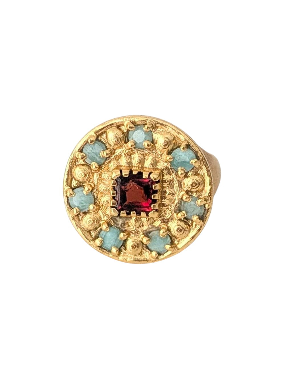 Anillo RENACIMIENTO Granate y Amazonitas