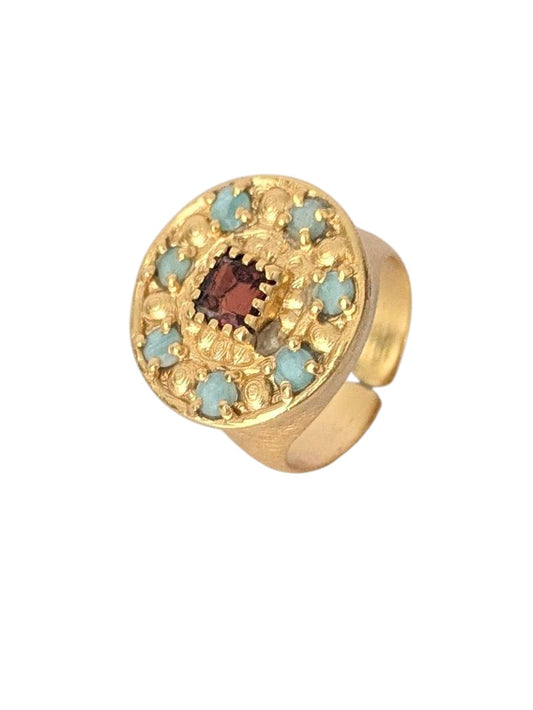 Anillo RENACIMIENTO Granate y Amazonitas